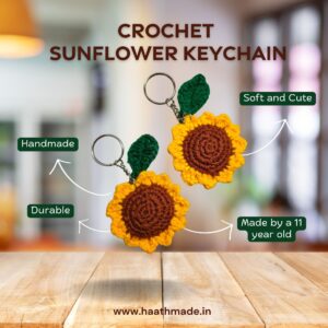 Crochet Sunflower Keychain Handmade Yellow Flower Keyring