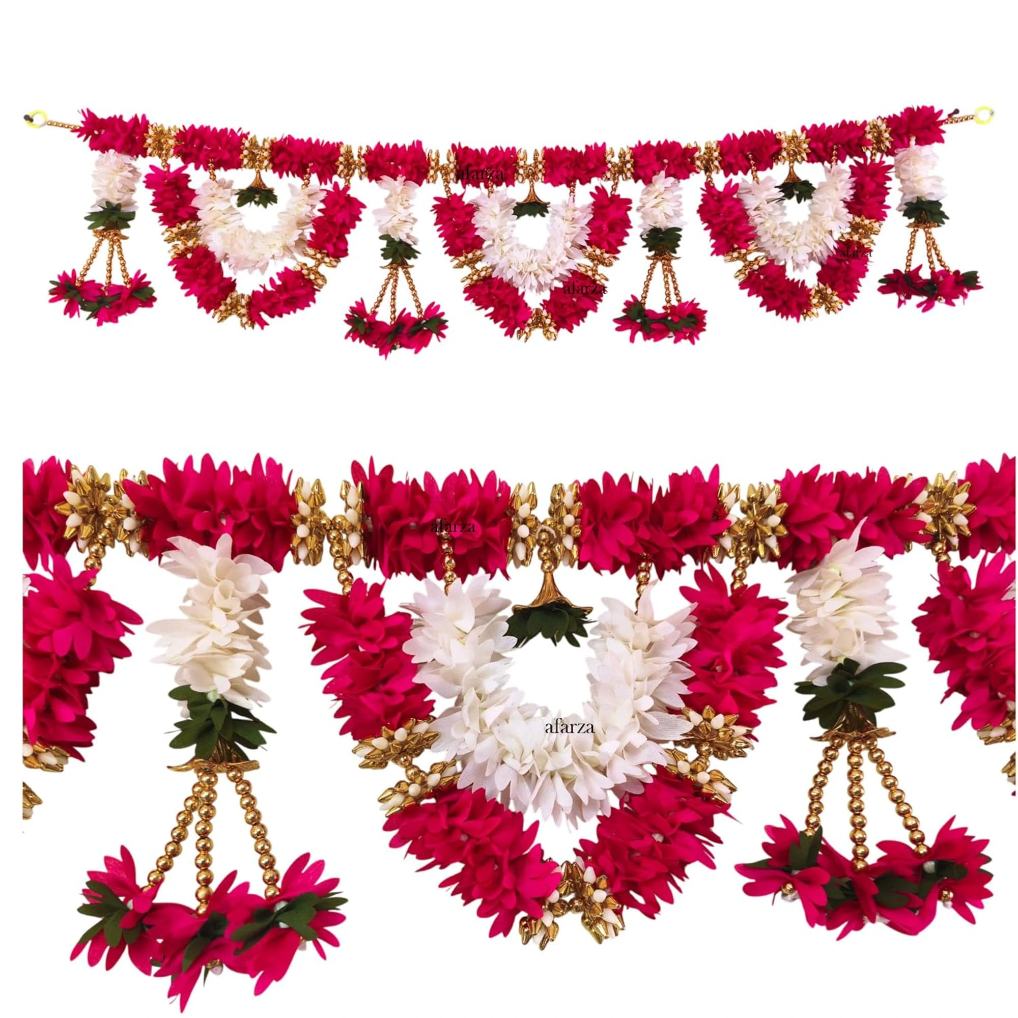 afarza Haathmade Premium Rani and White Floral Door Toran | Traditional Decorative Hanging for Door & Festive Home Décor-Rani - Image 4