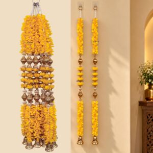 Yellow Floral Door Latkan with Gold Accents